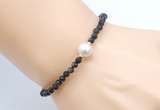 CFB828 4mm faceted round golden obsidian & potato white freshwater pearl bracelet