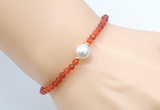 CFB832 4mm faceted round red agate & potato white freshwater pearl bracelet