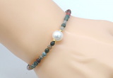 CFB835 4mm faceted round Indian agate & potato white freshwater pearl bracelet