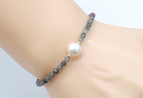 CFB836 4mm faceted round African bloodstone & potato white freshwater pearl bracelet