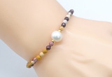 CFB840 4mm faceted round mookaite & potato white freshwater pearl bracelet