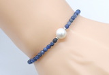 CFB843 4mm faceted round sodalite & potato white freshwater pearl bracelet