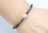 CFB844 4mm faceted round dumortierite & potato white freshwater pearl bracelet