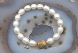 CFB924 9mm - 10mm rice white freshwater pearl & yellow crazy lace agate stretchy bracelet