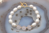 CFB934 Hand-knotted 9mm - 10mm rice white freshwater pearl & rose quartz bracelet