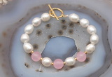 CFB984 Hand-knotted 9mm - 10mm rice white freshwater pearl & candy jade bracelet