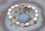 CFB985 Hand-knotted 9mm - 10mm rice white freshwater pearl & candy jade bracelet