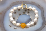 CFB986 Hand-knotted 9mm - 10mm rice white freshwater pearl & candy jade bracelet