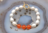 CFB987 Hand-knotted 9mm - 10mm rice white freshwater pearl & candy jade bracelet