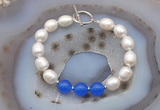 CFB990 Hand-knotted 9mm - 10mm rice white freshwater pearl & candy jade bracelet