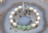 CFB992 Hand-knotted 9mm - 10mm rice white freshwater pearl & candy jade bracelet