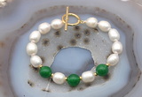 CFB994 Hand-knotted 9mm - 10mm rice white freshwater pearl & candy jade bracelet