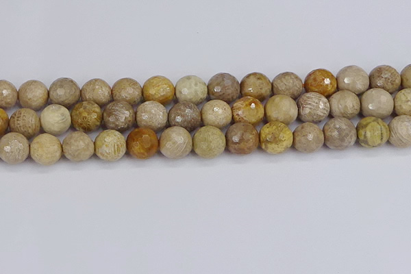 CFC232 15.5 inches 12mm faceted round fossil coral beads