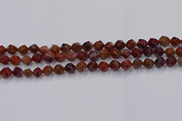 CFC307 15.5 inches 8mm faceted nuggets dyed coral jade beads