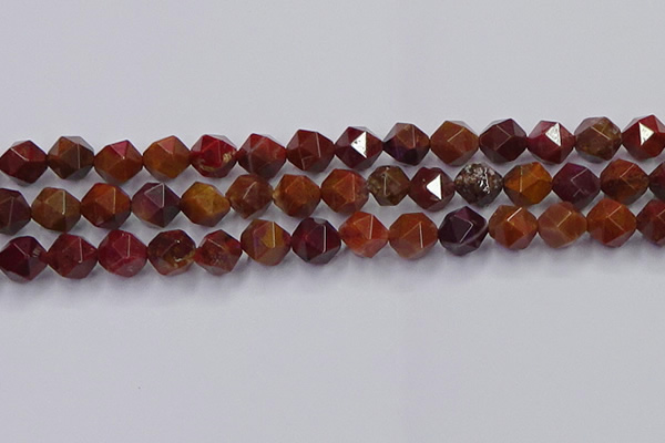 CFC308 15.5 inches 10mm faceted nuggets dyed coral jade beads