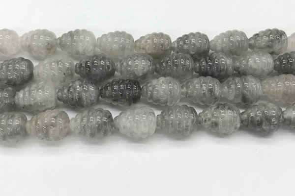 CFG1516 15.5 inches 15*20mm carved teardrop cloudy quartz beads