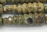 CFG1531 15.5 inches 10*35mm carved teardrop rhyolite gemstone beads