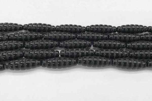 CFG1545 15.5 inches 10*30mm carved rice black agate beads