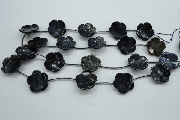 CFG201 15.5 inches 24mm carved flower blue dumortierite beads