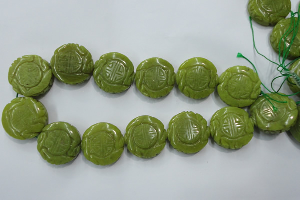 CFG203 15.5 inches 31mm carved coin Korean jade gemstone beads