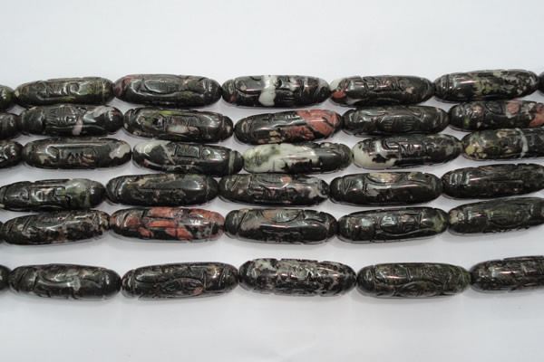 CFG211 15.5 inches 12*40mm carved rice plum blossom jade beads