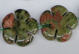 CFG221 15.5 inches 24mm carved flower unakite gemstone beads