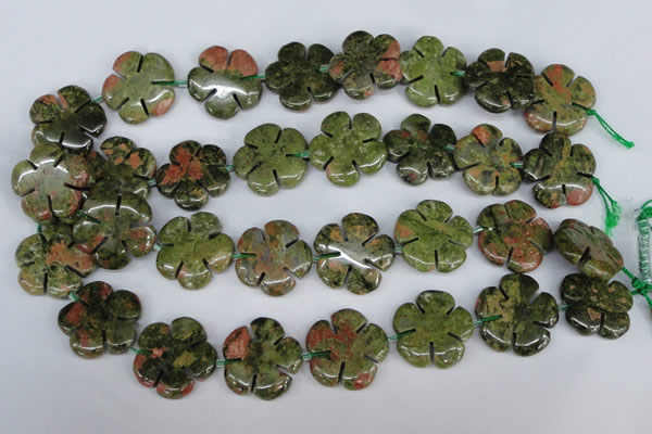 CFG221 15.5 inches 24mm carved flower unakite gemstone beads