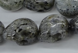 CFG344 15.5 inches 18*22mm carved skull moss quartz beads