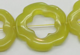 CFG38 15.5 inches 35mm carved flower lemon jade gemstone beads