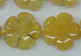 CFG458 15.5 inches 24mm carved flower yellow jade beads