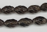 CFG55 15.5 inches 10*16mm carved rice smoky quartz beads