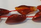 CFG563 15.5 inches 14*28mm carved trumpet flower red agate beads