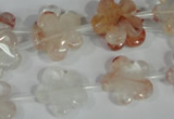 CFG657 15.5 inches 15mm carved flower pink quartz beads