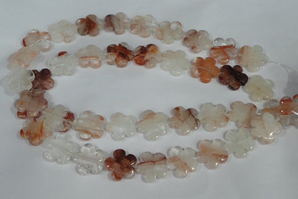 CFG658 15.5 inches 20mm carved flower pink quartz beads