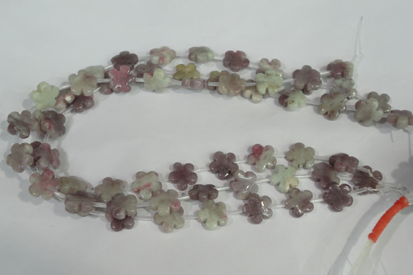 CFG690 15.5 inches 15mm carved flower lilac jasper beads