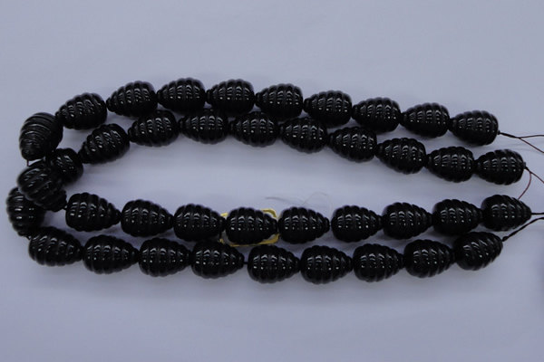 CFG758 15.5 inches 15*20mm carved teardrop black agate beads