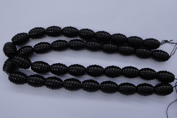 CFG759 15.5 inches 15*20mm carved rice black agate beads