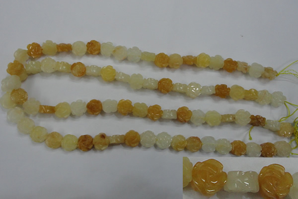 CFG881 15.5 inches 10mm carved flower yellow jade gemstone beads