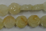 CFG882 15.5 inches 14mm carved flower yellow jade gemstone beads