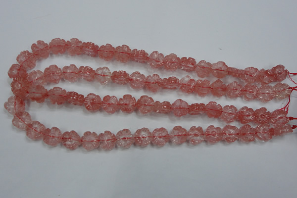 CFG884 15.5 inches 12mm carved flower cherry quartz beads