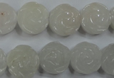 CFG885 15.5 inches 14mm carved flower white jade gemstone beads