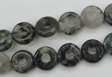 CFG901 15.5 inches 12mm carved coin donut moss agate beads