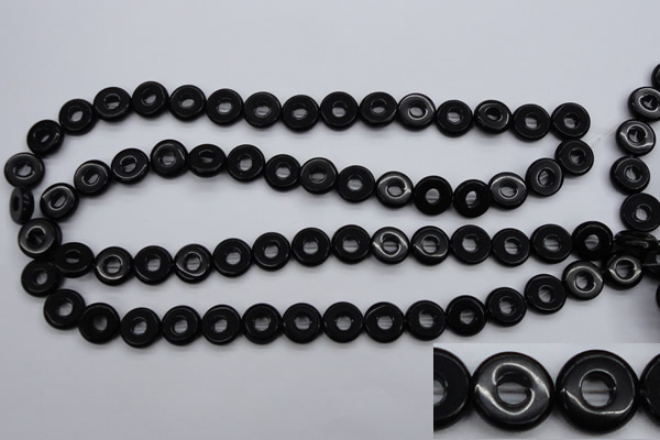 CFG903 15.5 inches 12mm carved coin donut black agate beads