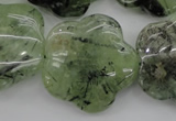 CFG922 15.5 inches 32*33mm carved flower green rutilated quartz beads