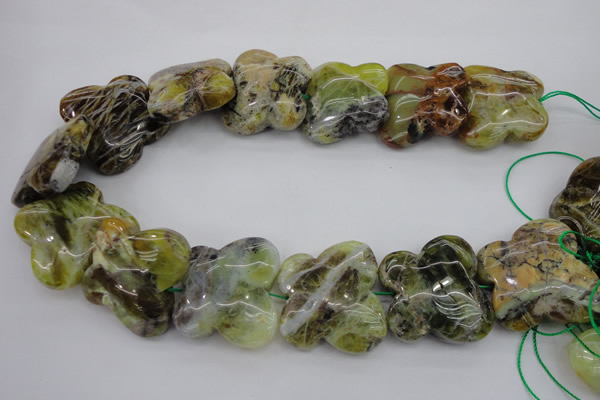 CFG938 15.5 inches 30*33mm carved butterfly yellow & green opal beads