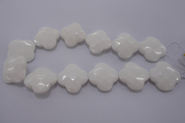 CFG971 15.5 inches 32*33mm faceted & carved flower white porcelain beads