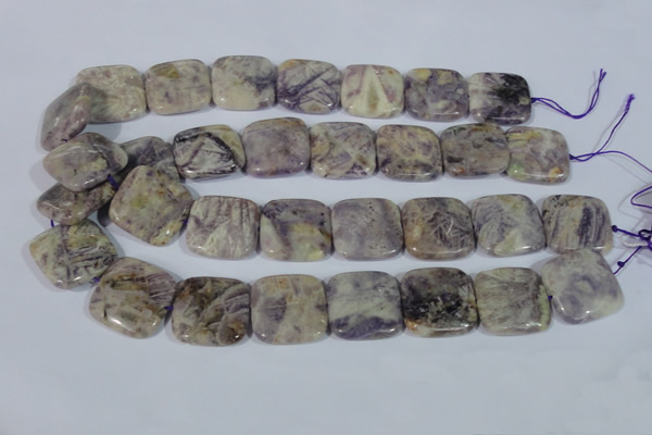 CFJ18 15.5 inches 25*25mm square natural purple flower stone beads