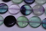 CFL1061 15 inches 10mm flat round natural fluorite gemstone beads