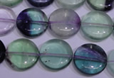 CFL1062 15 inches 12mm flat round natural fluorite gemstone beads