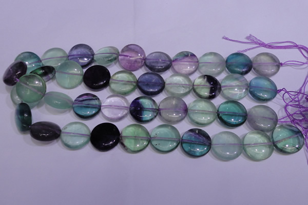 CFL1062 15 inches 12mm flat round natural fluorite gemstone beads